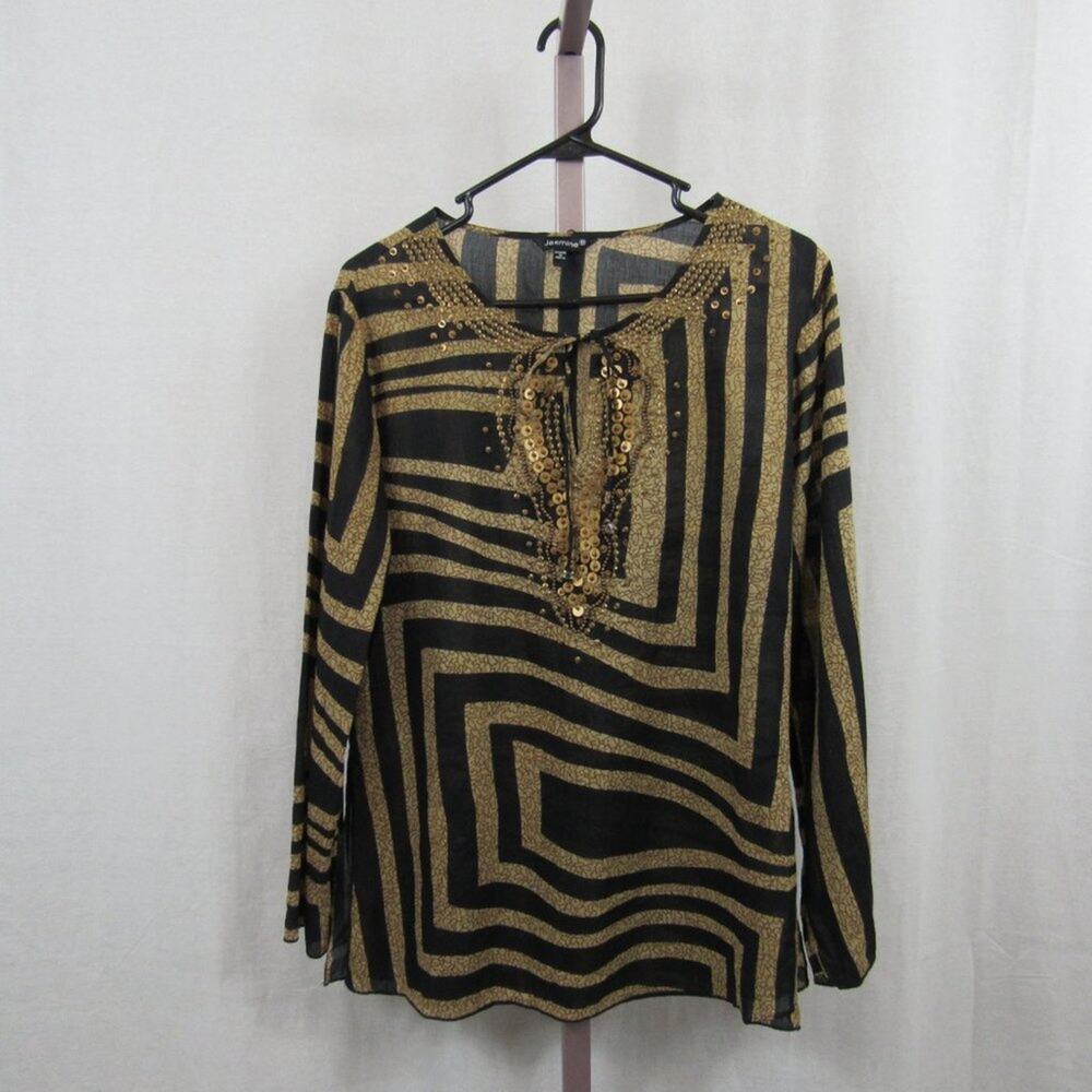 Jasmine Womens Medium Cotton Black and Gold Lightweight Animal Print Tunic